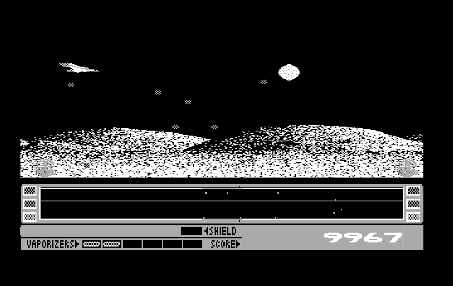 Revenge of Defender IBM PC/Compatibles Screenshot: Dodging a large quantity of bullets.