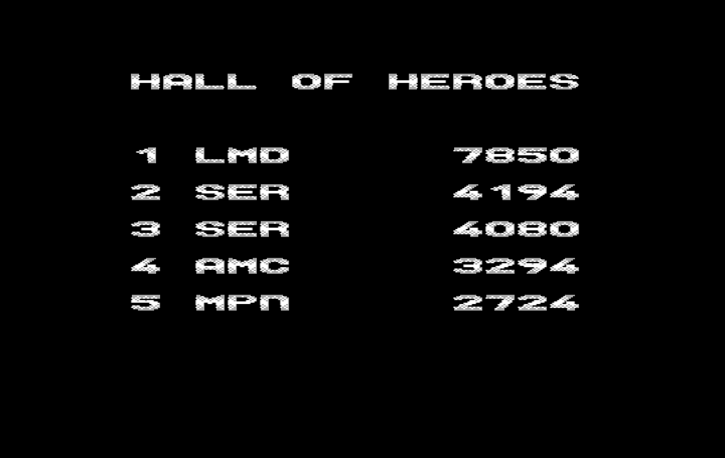 Revenge of Defender IBM PC/Compatibles Screenshot: The high score table.