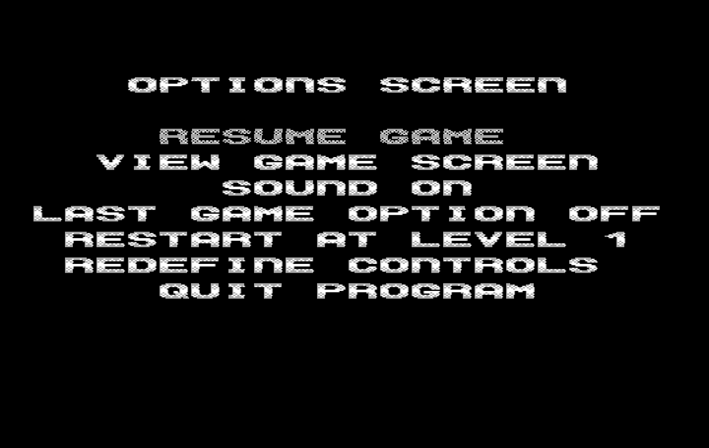 Revenge of Defender IBM PC/Compatibles Screenshot: The main game menu.