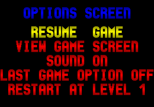 Revenge of Defender Amiga Screenshot: Main game menu.