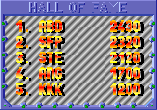 Revenge of Defender Amiga Screenshot: High score table.