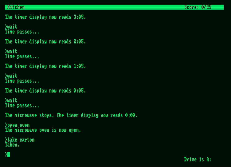 Lurking Horror, The Amstrad PCW Screenshot: Cooking leftover food.