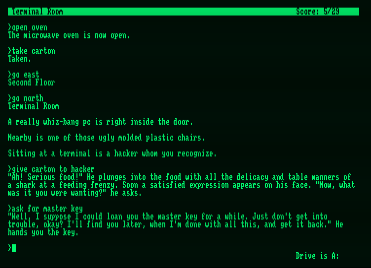 Lurking Horror, The Amstrad PCW Screenshot: I now have the master key!