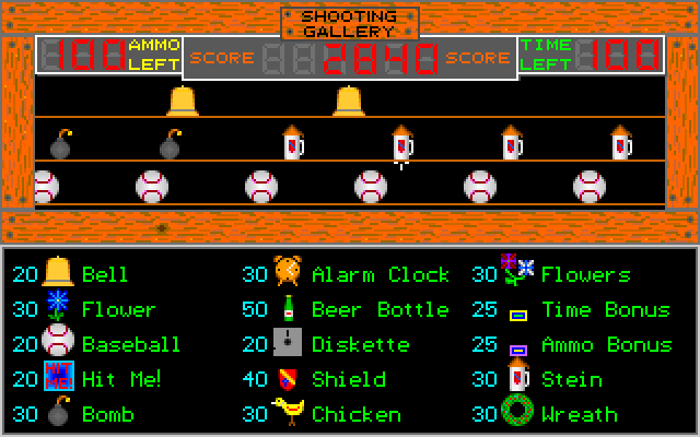 Shooting Gallery IBM PC/Compatibles Screenshot: This round is similar to the first, but with different objects.