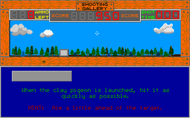 Shooting Gallery IBM PC/Compatibles Screenshot: Round 2 is skeet shooting.
