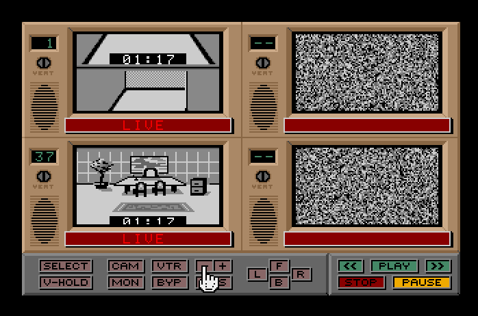 Hacker II: The Doomsday Papers Apple IIgs Screenshot: Viewing some security cameras.