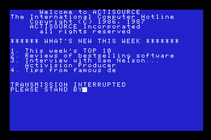 Hacker II: The Doomsday Papers Apple IIgs Screenshot: Transmission mysteriously interrupted...