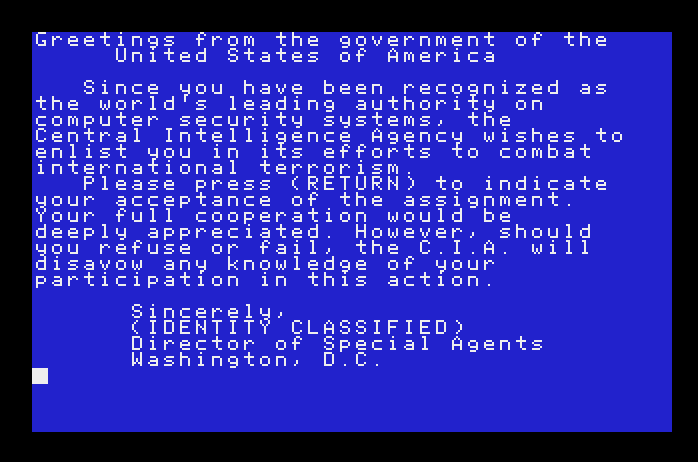 Hacker II: The Doomsday Papers Apple IIgs Screenshot: Looks like this is the start of a new mission...