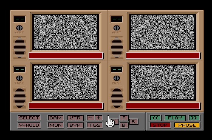 Hacker II: The Doomsday Papers Apple IIgs Screenshot: The screens display static until you assign a function to them.