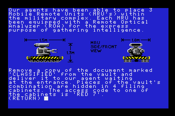 Hacker II: The Doomsday Papers Apple IIgs Screenshot: The first briefing screen.