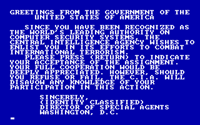 Hacker II: The Doomsday Papers IBM PC/Compatibles Screenshot: Receiving a transmission