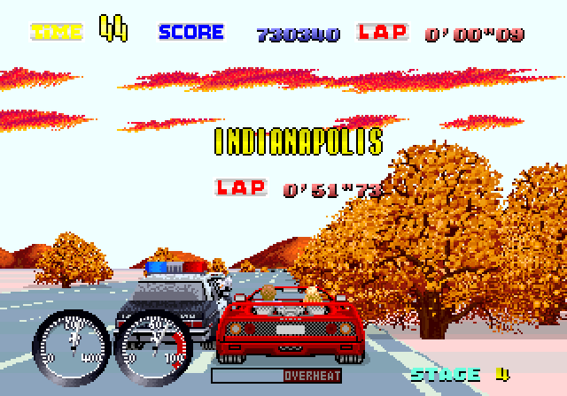 Turbo OutRun Arcade Screenshot: This cop is unimpressed with my driving and tries to pull me over...