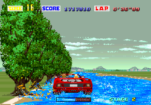 Turbo OutRun Arcade Screenshot: Another water hazard...