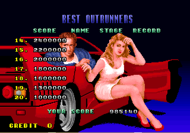 Turbo OutRun Arcade Screenshot: High scores.