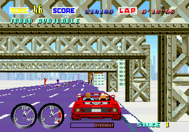 Turbo OutRun Arcade Screenshot: Don't crash into the bridges!