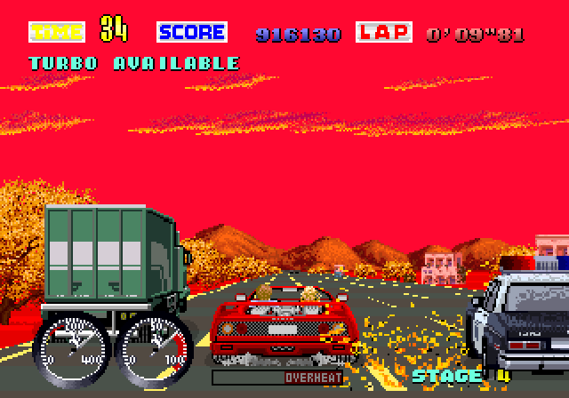 Turbo OutRun Arcade Screenshot: Driving at sunset now...