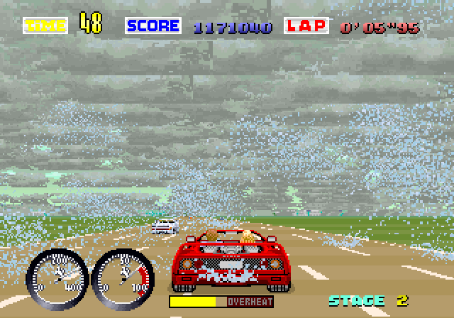 Turbo OutRun Arcade Screenshot: Driving through some rain...