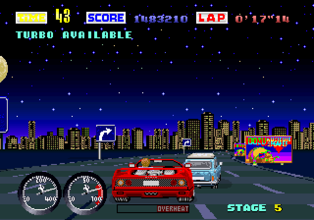 Turbo OutRun Arcade Screenshot: Look out! This minivan is in my way...