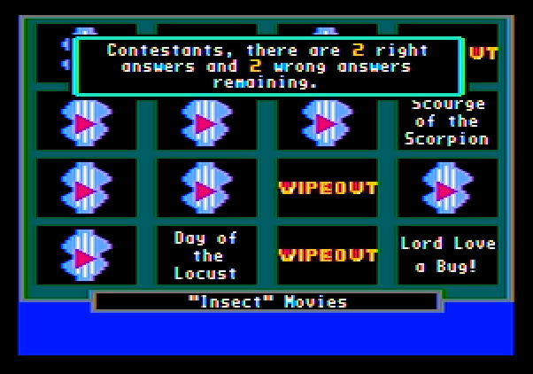 Wipeout Apple II Screenshot: Two right answers remain; can you find them?
