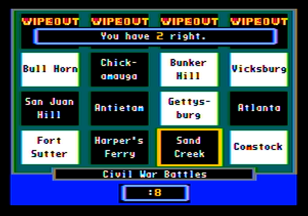 Wipeout Apple II Screenshot: Final round; can you name the battles?