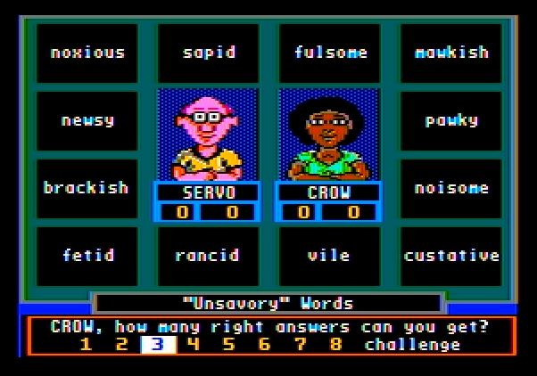 Wipeout Apple II Screenshot: Challenge round; how many right answers can you get?