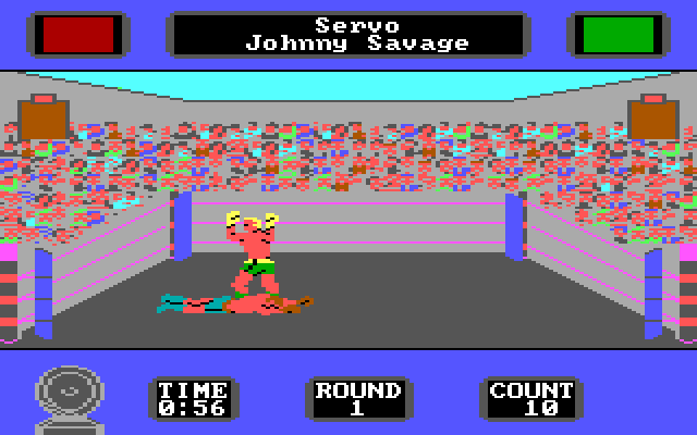 Star Rank Boxing II IBM PC/Compatibles Screenshot: Player one is knocked down!