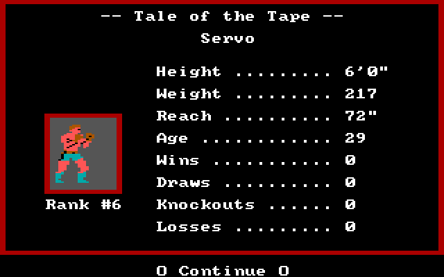 Star Rank Boxing II IBM PC/Compatibles Screenshot: Boxer stats.