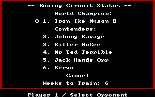 Star Rank Boxing II IBM PC/Compatibles Screenshot: Choosing an opponent.
