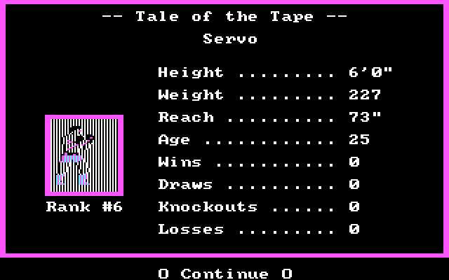 Star Rank Boxing II IBM PC/Compatibles Screenshot: Boxer stats.