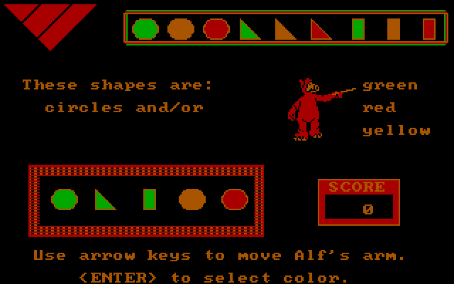 ALF's Thinking Skills IBM PC/Compatibles Screenshot: What are these shapes? Point to the right answer...