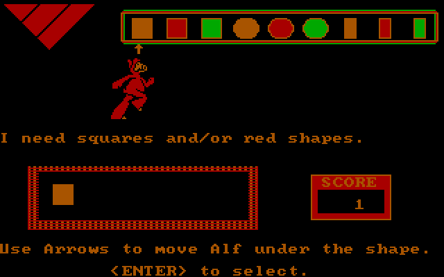 ALF's Thinking Skills IBM PC/Compatibles Screenshot: And we're off! Move Alf to get the required shapes...