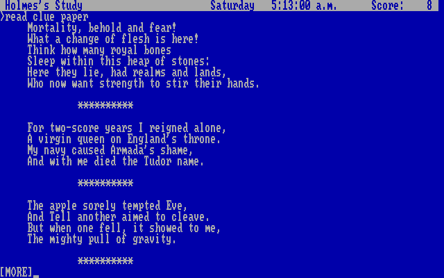 Sherlock: The Riddle of the Crown Jewels IBM PC/Compatibles Screenshot: Reading a clue paper.