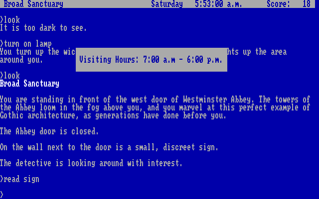 Sherlock: The Riddle of the Crown Jewels IBM PC/Compatibles Screenshot: Hmm, not quite visiting hours yet...