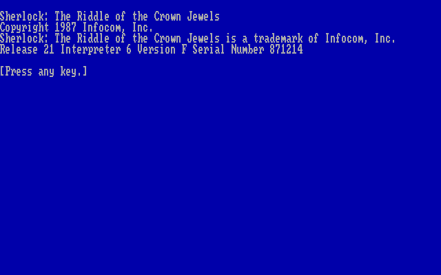Sherlock: The Riddle of the Crown Jewels IBM PC/Compatibles Screenshot: Title screen.