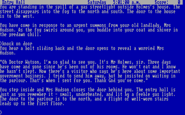 Sherlock: The Riddle of the Crown Jewels IBM PC/Compatibles Screenshot: Entering the house...