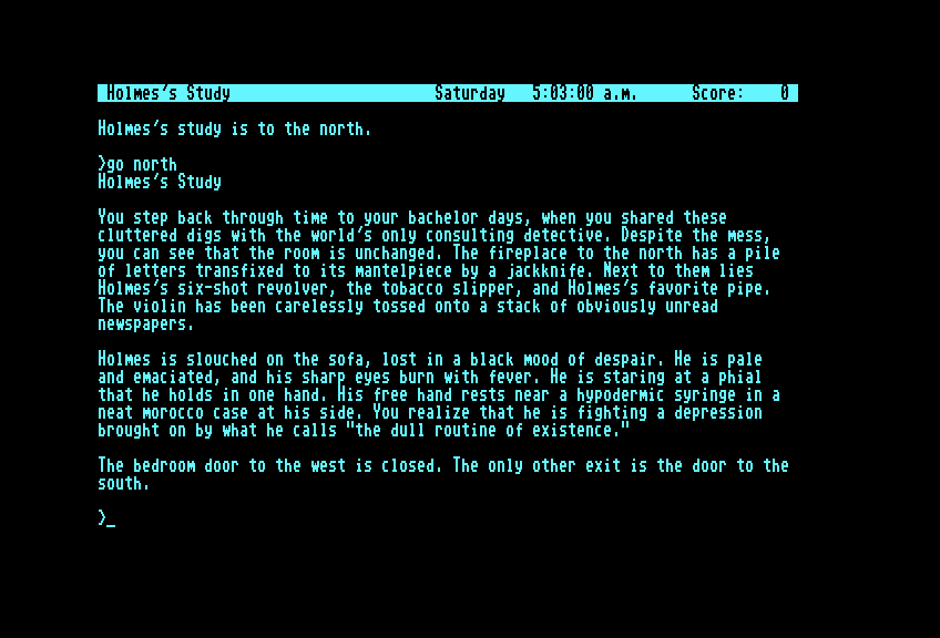 Sherlock: The Riddle of the Crown Jewels Commodore 128 Screenshot: In Holmes's study...