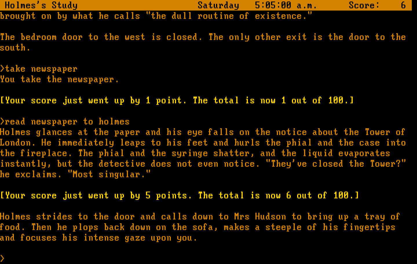 Sherlock: The Riddle of the Crown Jewels IBM PC/Compatibles Screenshot: Reading a newspaper...