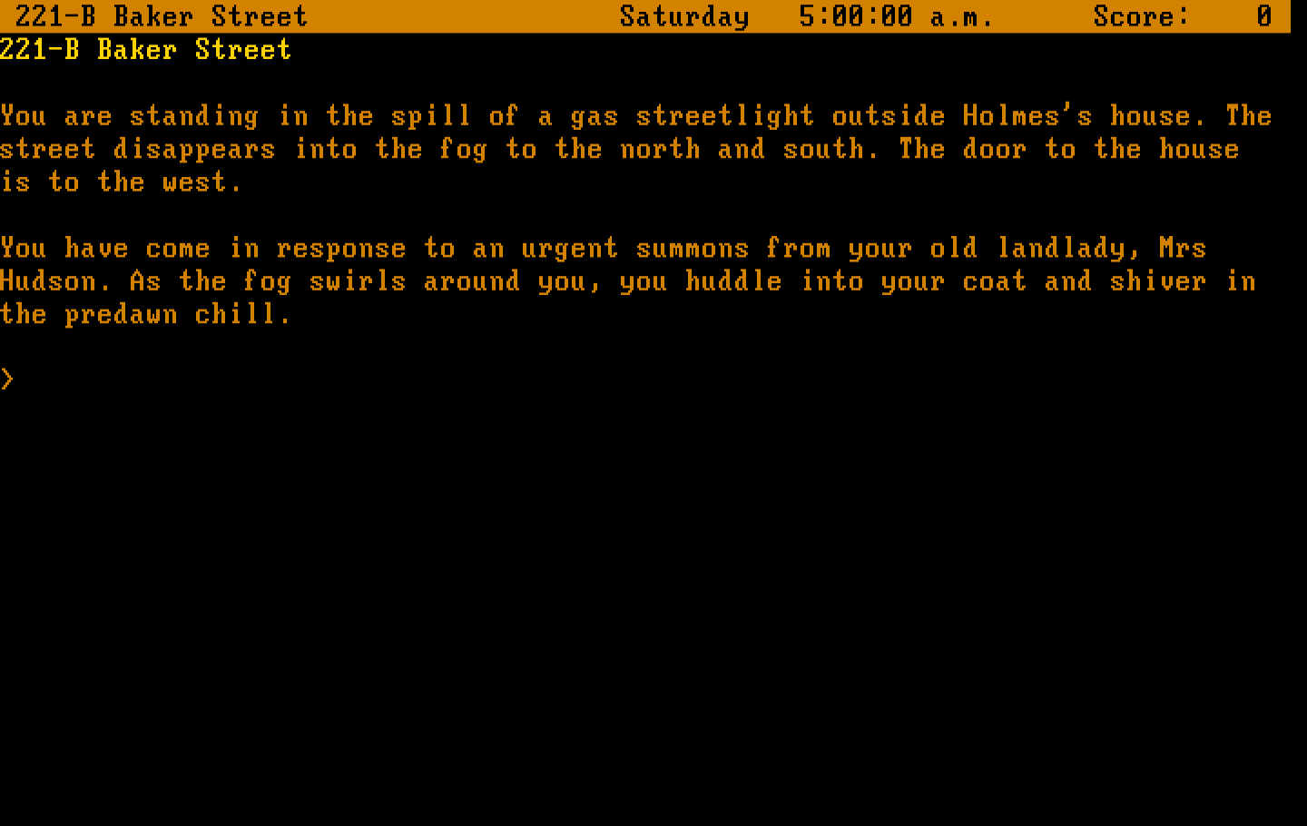 Sherlock: The Riddle of the Crown Jewels IBM PC/Compatibles Screenshot: The game begins here.