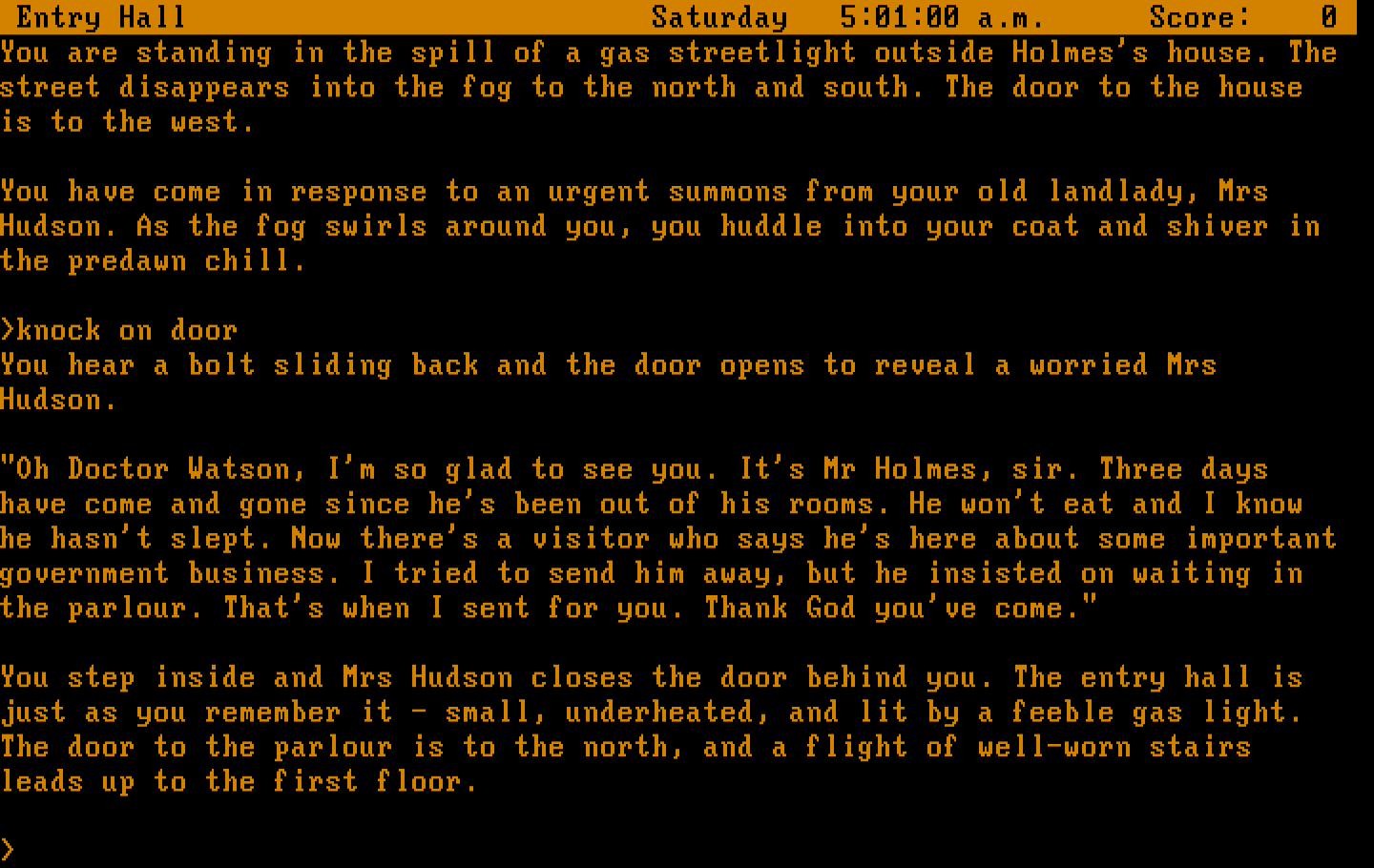 Sherlock: The Riddle of the Crown Jewels IBM PC/Compatibles Screenshot: Knocked on the door, and entered the house...