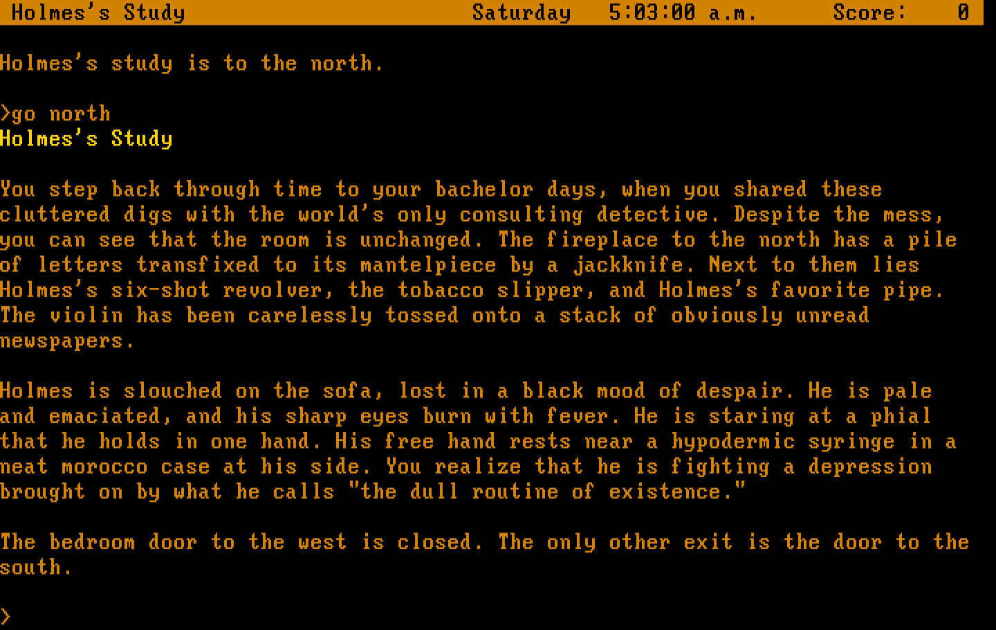 Sherlock: The Riddle of the Crown Jewels IBM PC/Compatibles Screenshot: In Holmes's study...