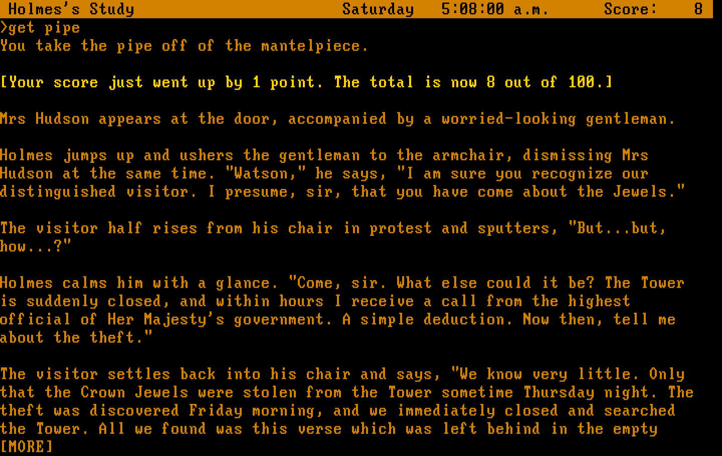 Sherlock: The Riddle of the Crown Jewels IBM PC/Compatibles Screenshot: Ah, we have a visitor!