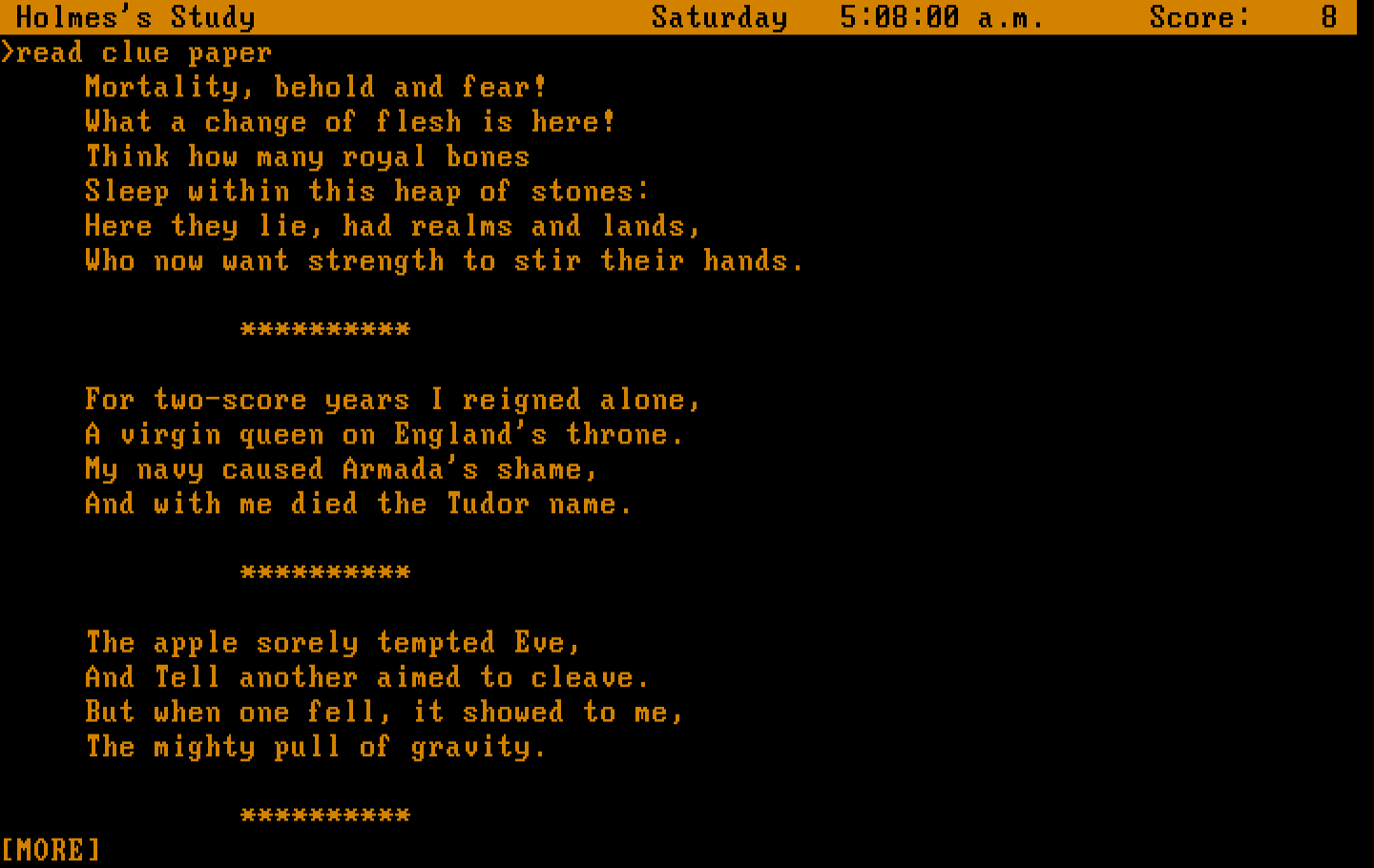 Sherlock: The Riddle of the Crown Jewels IBM PC/Compatibles Screenshot: Reading a clue...