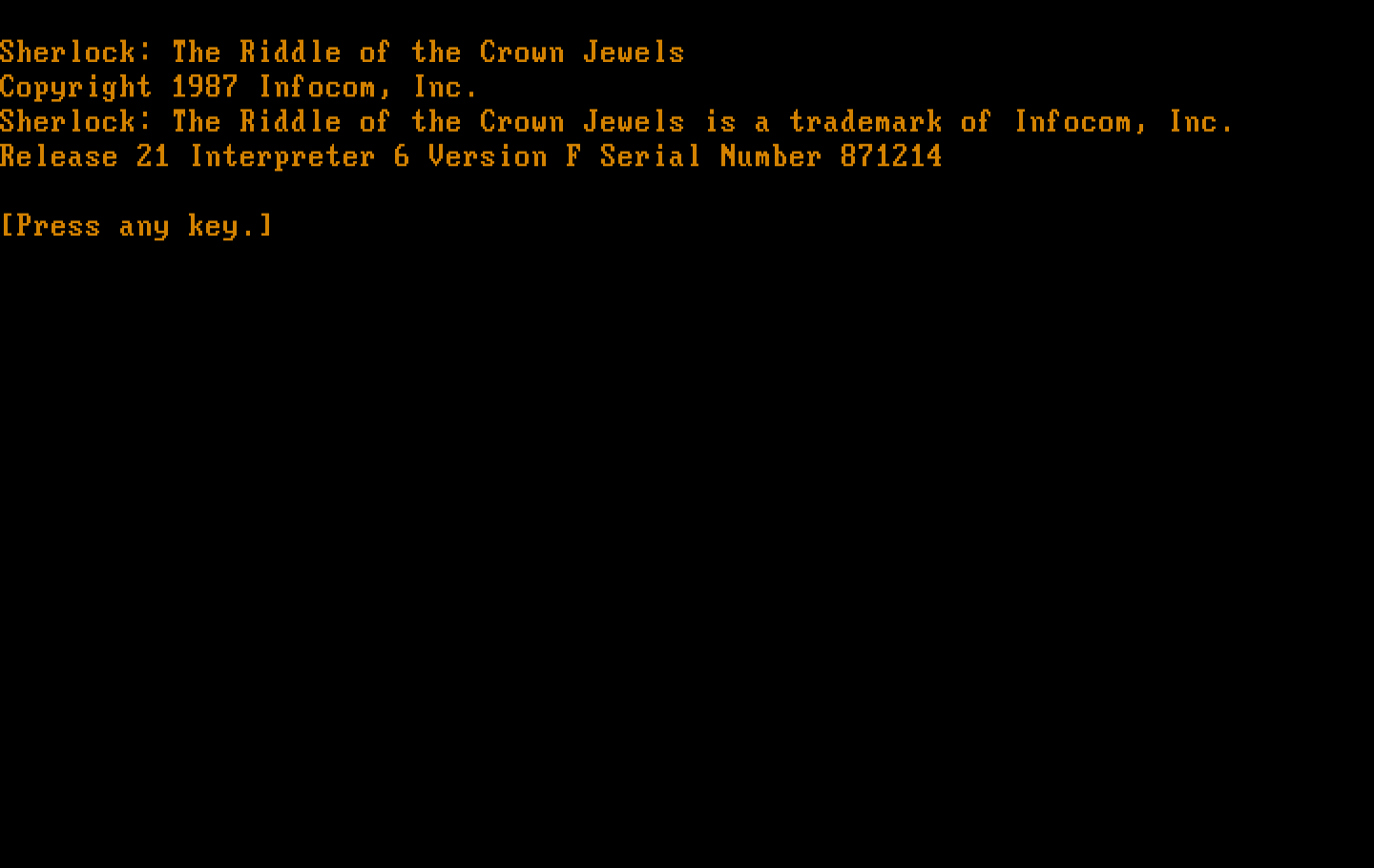 Sherlock: The Riddle of the Crown Jewels IBM PC/Compatibles Screenshot: Title screen.