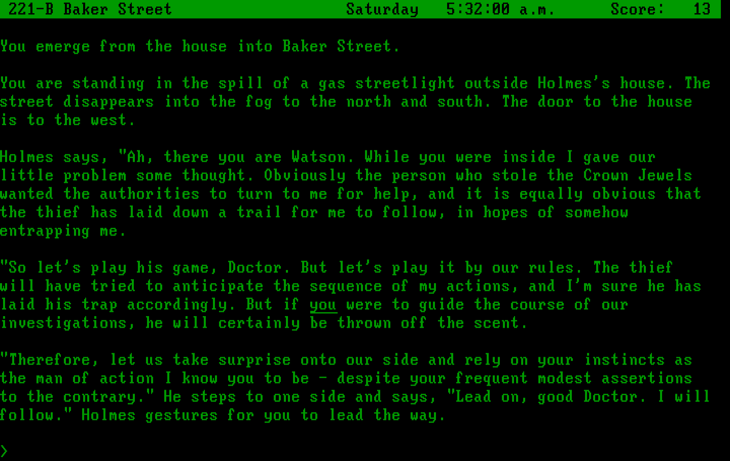 Sherlock: The Riddle of the Crown Jewels IBM PC/Compatibles Screenshot: Out on Baker Street, and the adventure begins!