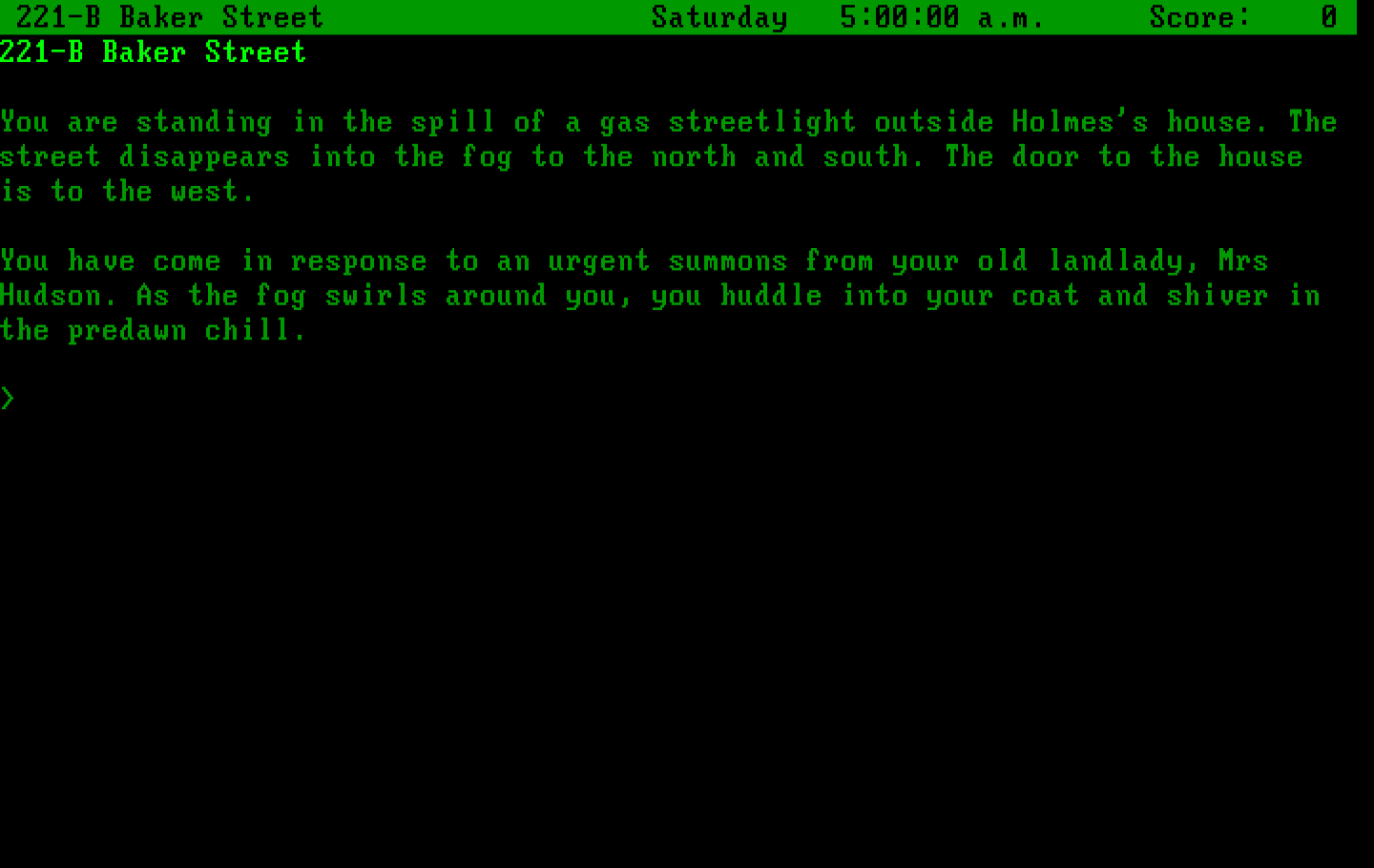 Sherlock: The Riddle of the Crown Jewels IBM PC/Compatibles Screenshot: The game begins here.