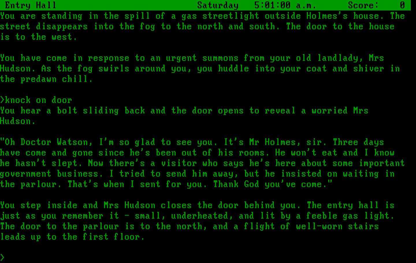 Sherlock: The Riddle of the Crown Jewels IBM PC/Compatibles Screenshot: Knocked on the door, and entered the house...