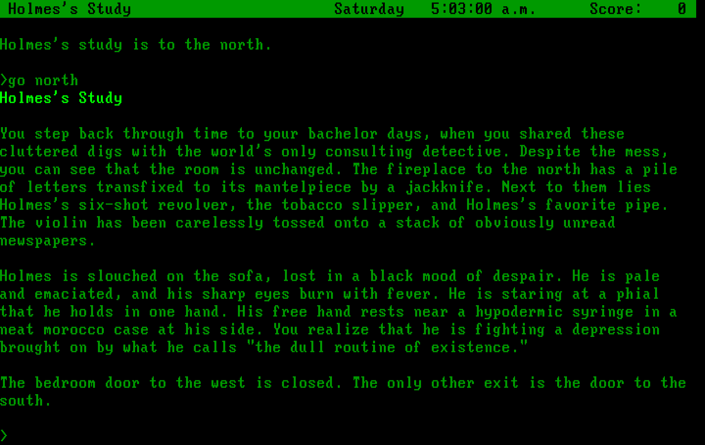 Sherlock: The Riddle of the Crown Jewels IBM PC/Compatibles Screenshot: In Holmes's study...