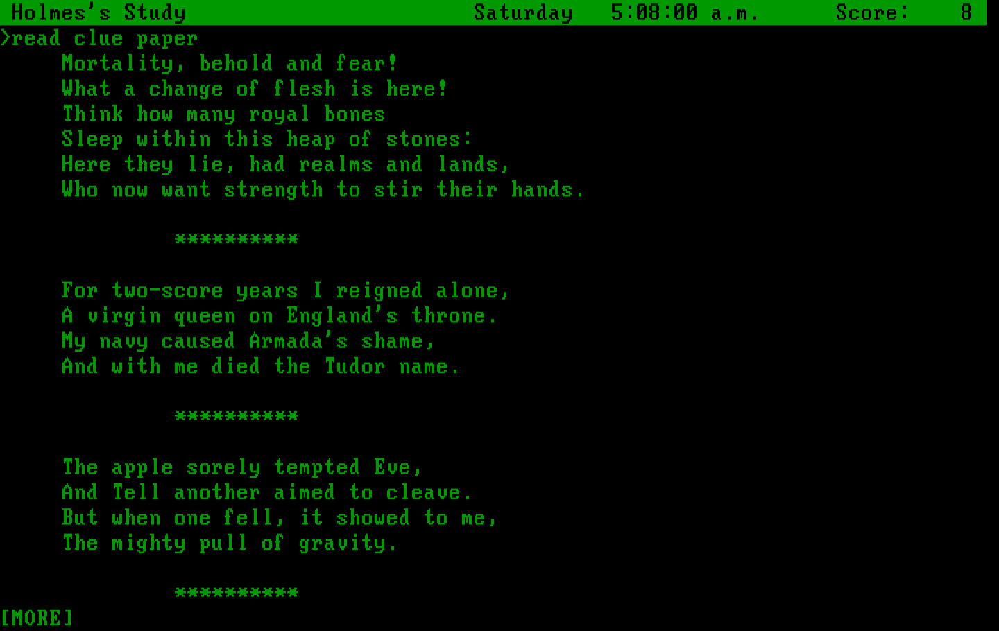Sherlock: The Riddle of the Crown Jewels IBM PC/Compatibles Screenshot: Reading a clue...