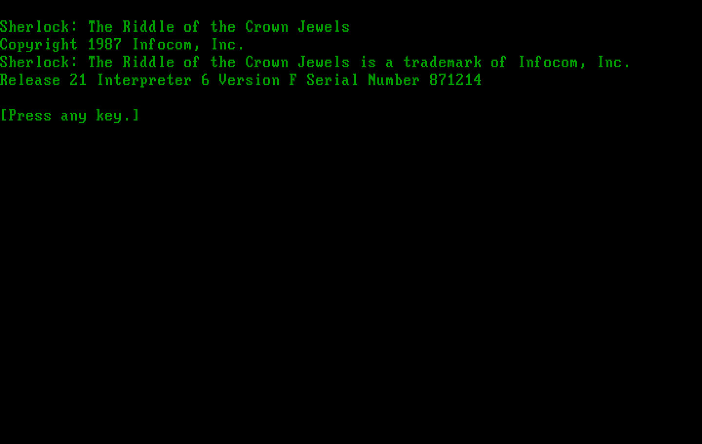 Sherlock: The Riddle of the Crown Jewels IBM PC/Compatibles Screenshot: Title screen.