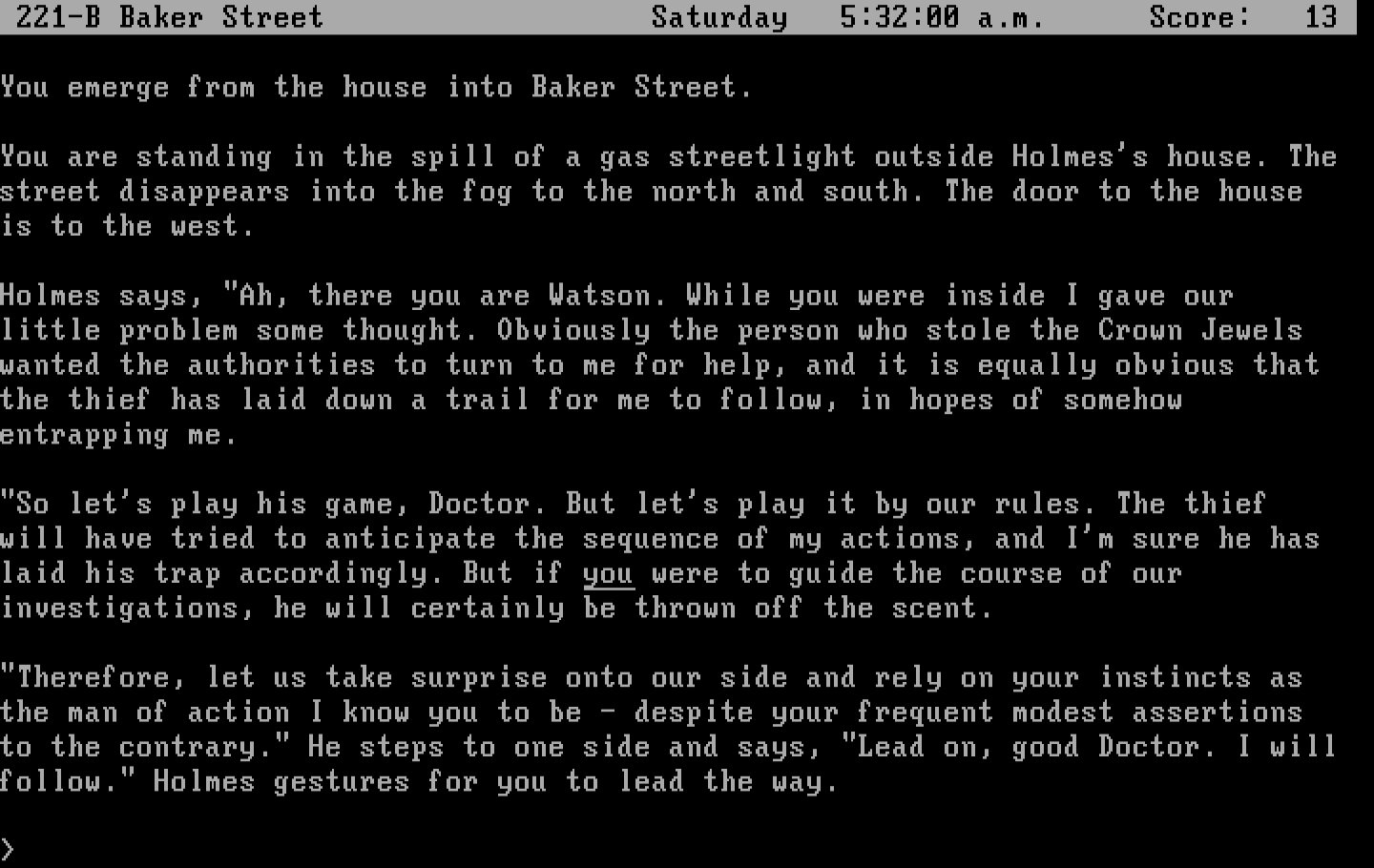 Sherlock: The Riddle of the Crown Jewels IBM PC/Compatibles Screenshot: Out on Baker Street, and the adventure begins!